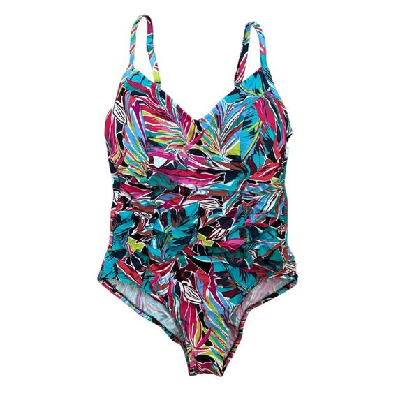 New Aqua Green Tropical One Piece Swimsuit XL - Picture 1 of 4